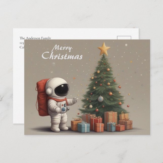Secret Astronaut Santa Gifts under Christmas Tree Holiday Postcard (Front/Back)
