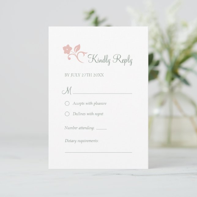 Secret Garden Blush Floral Woodland Wedding RSVP  Card (Standing Front)