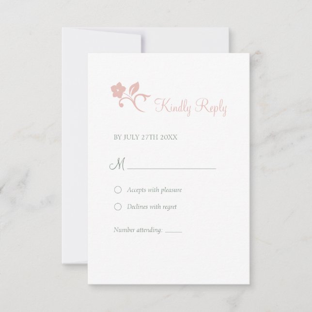 Secret Garden Blush Pink Floral Lovebirds Wedding RSVP Card (Front)