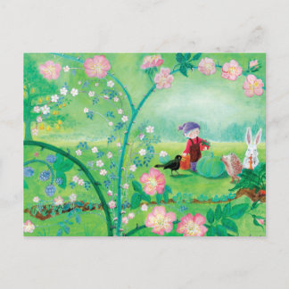 Secret Garden Gnome, Hedgehog, Blackbird & Rabbit Postcard