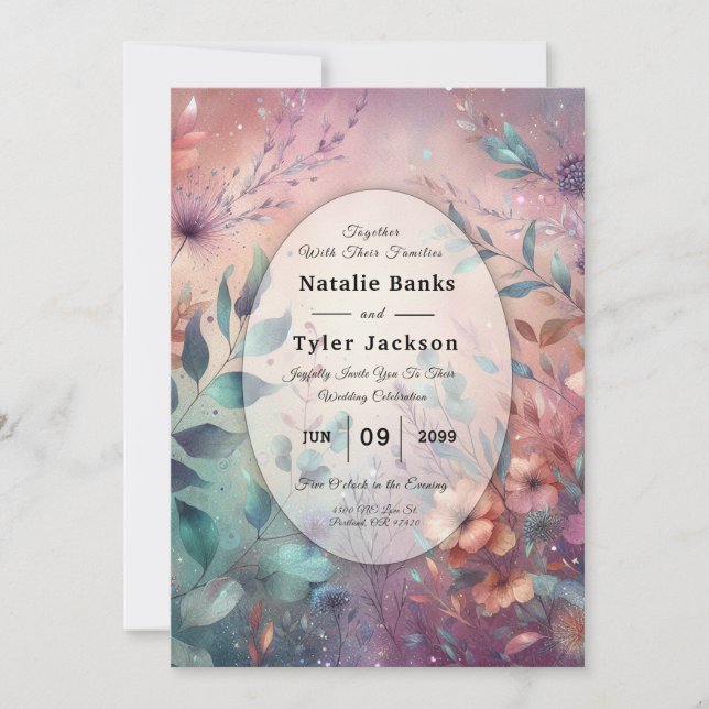 Secret Garden in Evening Glow Wedding Invitation (Front)