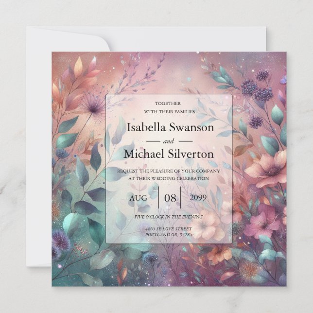 Secret Garden in Evening Glow Wedding Invitation (Front)