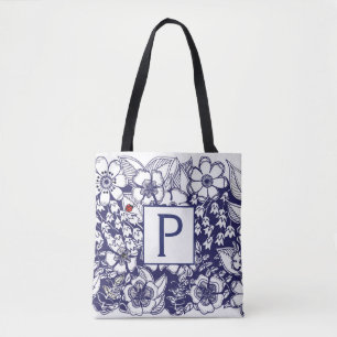 Secret Garden Monogramed All-Over Print Tote