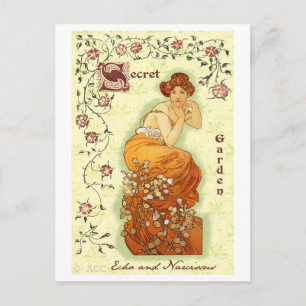 Secret Garden Mucha Woman Postcard