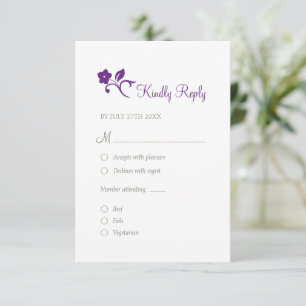 Secret Garden Purple Floral Birds Wedding RSVP Card