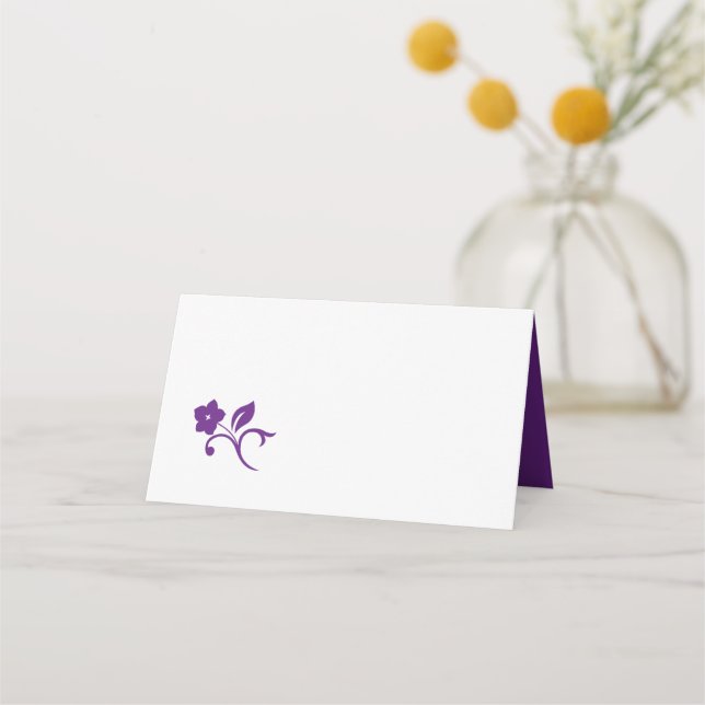 Secret Garden Purple Floral Lovebirds Wedding Place Card (Front)