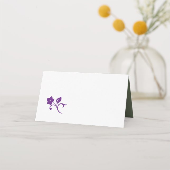 Secret Garden Purple Floral Sage Lovebirds Wedding Place Card (Front)