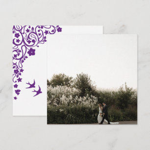 Secret Garden Purple Floral Square Photo Thank You Card