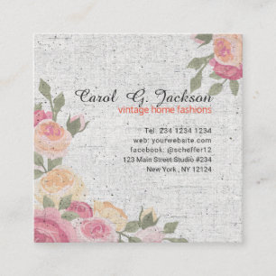 Secret Garden Romantic Roses Vintage Floral Square Business Card