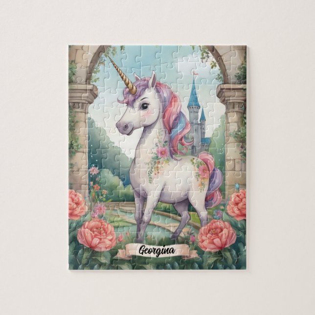 Secret Garden Unicorn Personalised Kids Jigsaw Puzzle (Vertical)