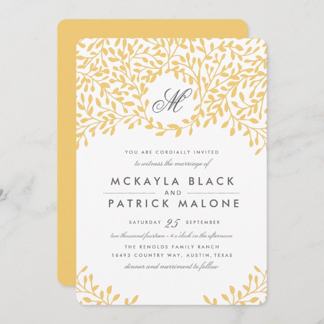 Secret Garden Wedding Invite - Mustard (Front/Back)