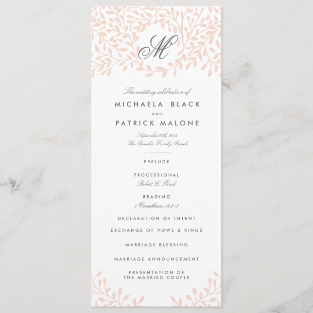 Secret Garden Wedding Programs - Blush Programme (Front)