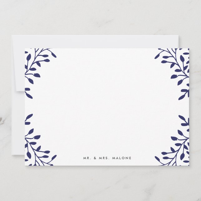 Secret Garden Wedding Stationery - Navy Note Card (Front)