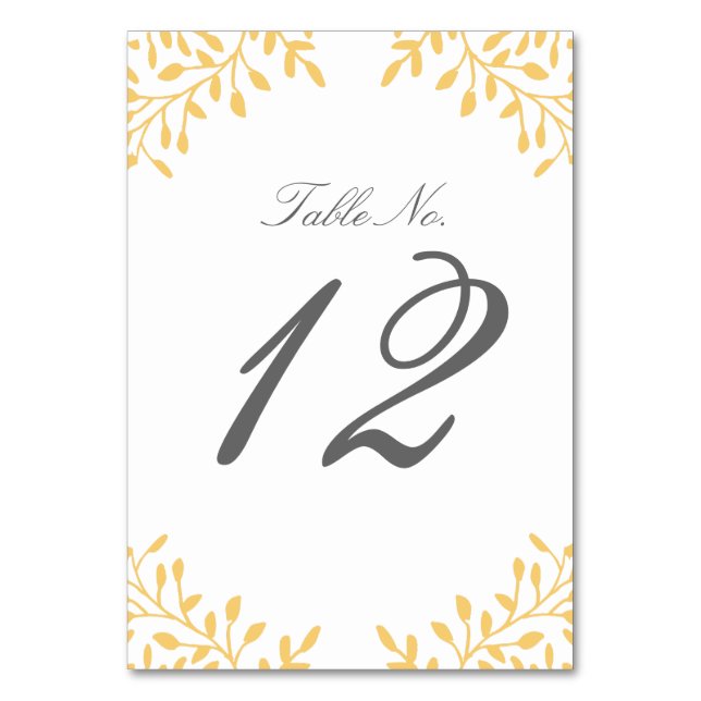 Secret Garden Wedding Table Number - Mustard Yello (Front)