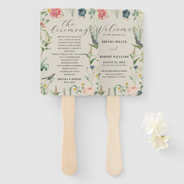 Secret Garden Wildflowers Wedding Frame 2 Hand Fan (Front and Back)