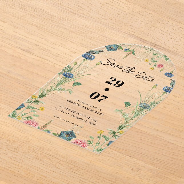 Secret Garden Wildflowers Wedding Save The Date Acrylic Invitations (Laydown)