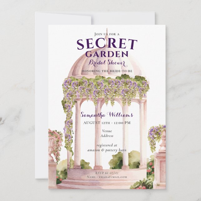 Secret Garden Wisteria Vintage Gazebo Bridal Showe Invitation (Front)