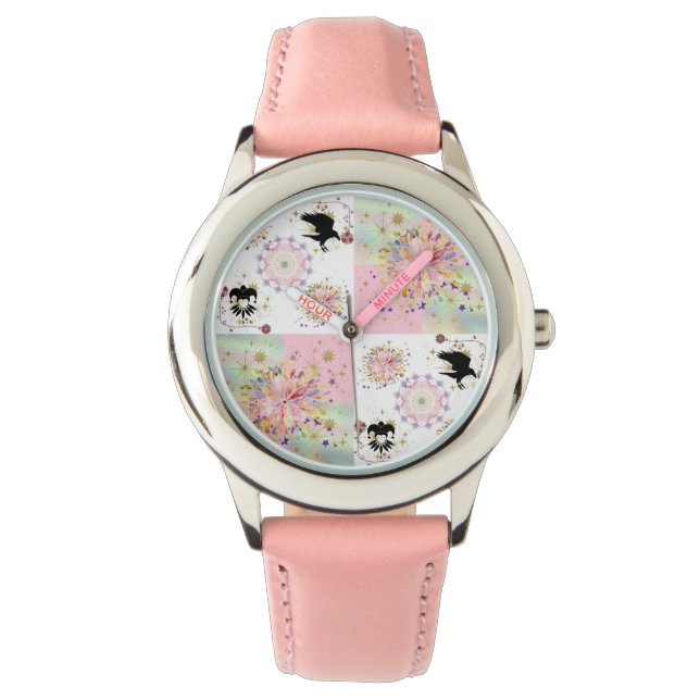 Secret Garden With Harlequin... Pink Girls Watch (Front)