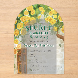 Secret Garden Yellow Roses Enchanted Bridal Shower Acrylic Invitations