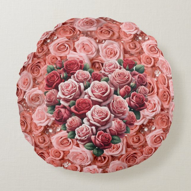 Secret Heart of Roses on Roses Round Pillow (Front)
