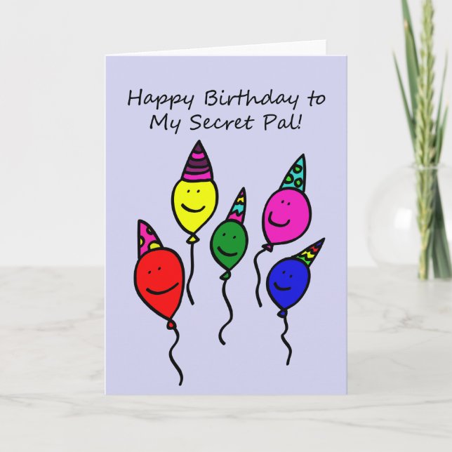 Secret Pal Birthday Card, Balloon People Card (Front)