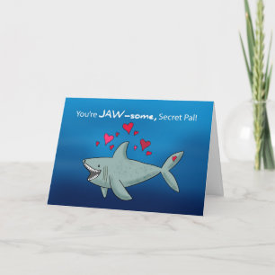 Secret Pal Valentines Day Shark With Hearts Card