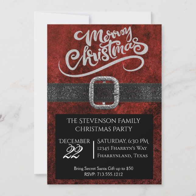 Secret Santa Belt Gift Exchange Christmas Party Holiday Card (Front)