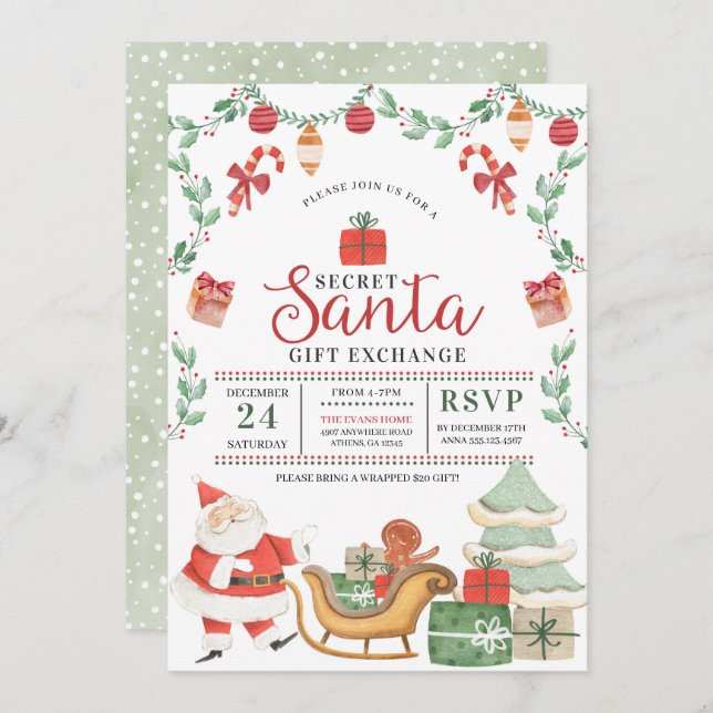 Secret Santa Christmas Holiday Gift Exchange Invitation (Front/Back)