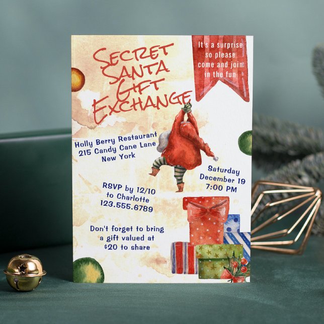 Secret Santa Christmas Party Modern Watercolor Invitation (Creator Uploaded)