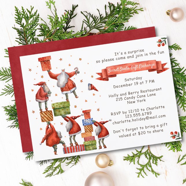 Secret Santa Christmas Party Modern Watercolor Invitation (Creator Uploaded)