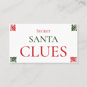 Secret Santa Clues Christmas Gift Exchange Game Business Card