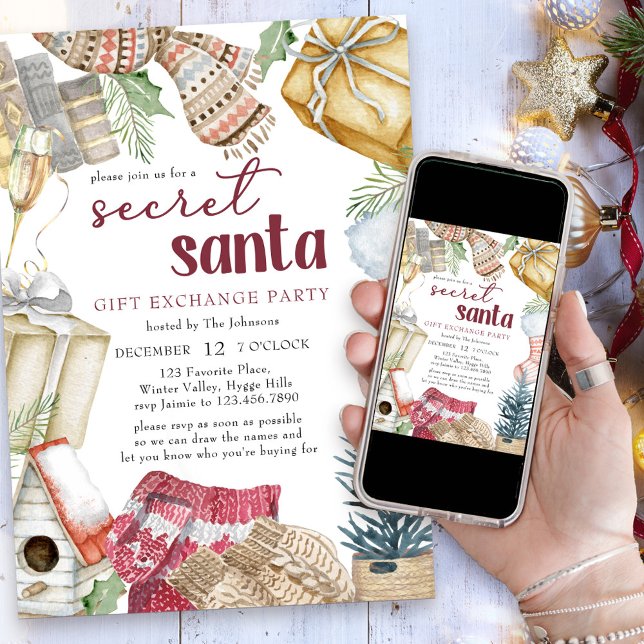 Secret Santa Cosy Christmas Gift Exchange Party Invitation (Secret Santa Gift Exchange Party)