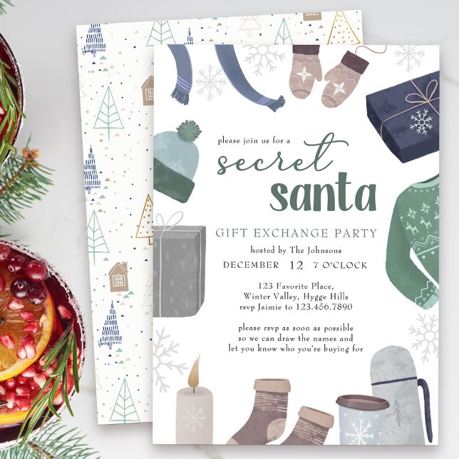Secret Santa Cosy Winter Gift Exchange Party Invitation (Secret Santa Holiday Gift Exchange Party Invitation)