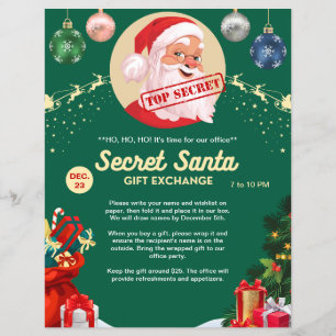 Secret Santa Gift Exchange Green Christmas Party Flyer