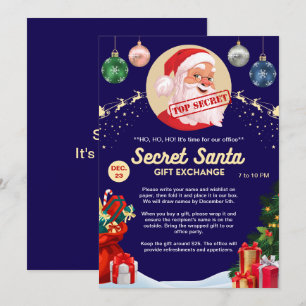 Secret Santa Gift Exchange Office Home Blue Party Invitation