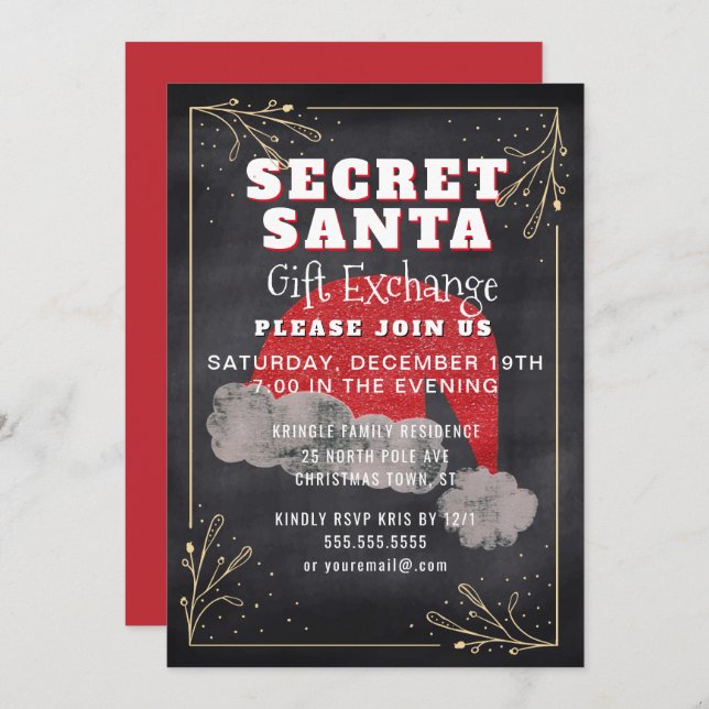 Secret Santa Gift Exchange Party Invitation (Front/Back)