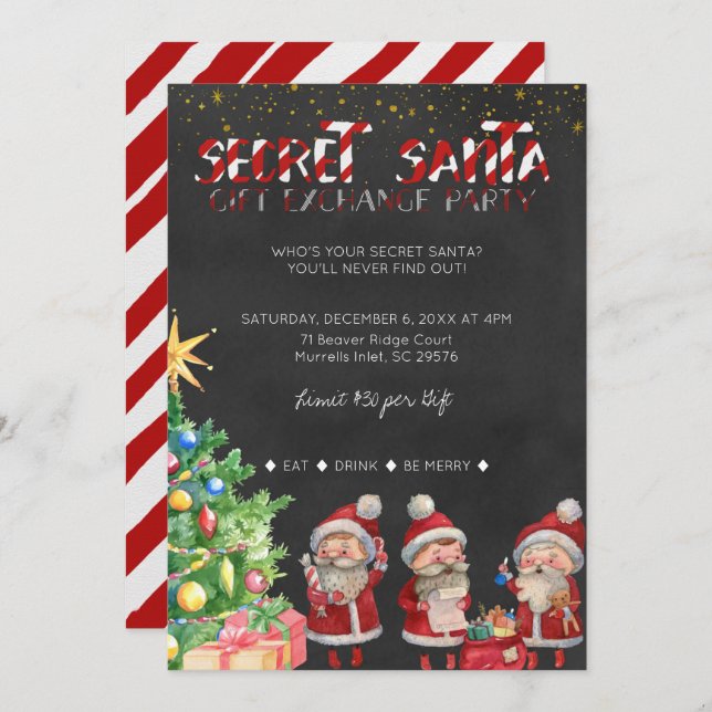 Secret Santa Gift Exchange Party Invitation (Front/Back)
