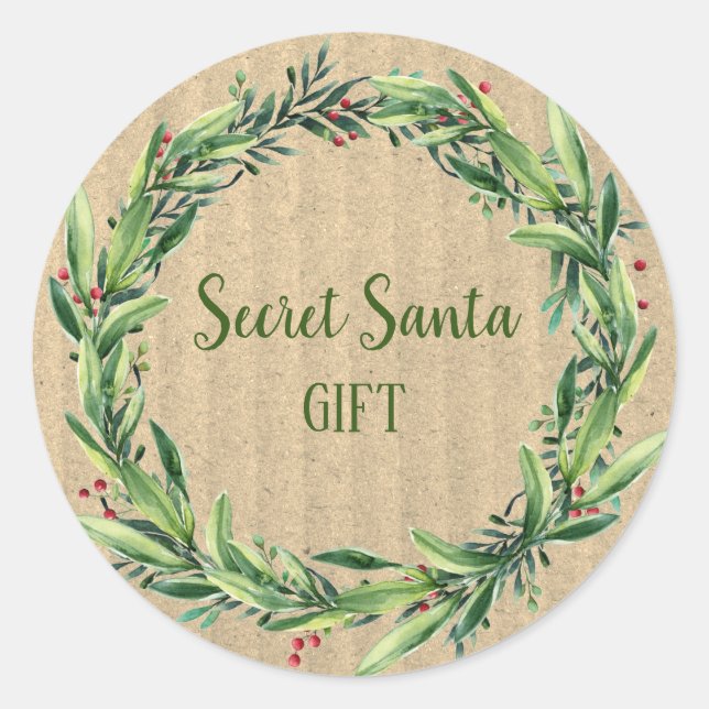Secret Santa Gift Floral Wreath Funny Classic Round Sticker (Front)