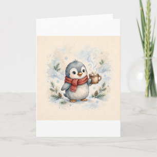 Secret Santa Gift Penguin Hot Cocoa Watercolor Cow Card