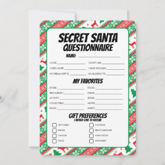 Secret Santa Gift Questionnaire Holiday Card