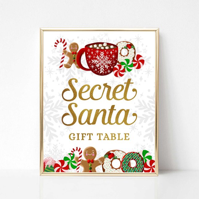 Secret Santa Gift Table Sign Christmas Party (Secret Santa Gift Table Sign, Sweet Christmas Theme, Holiday Party Sign)