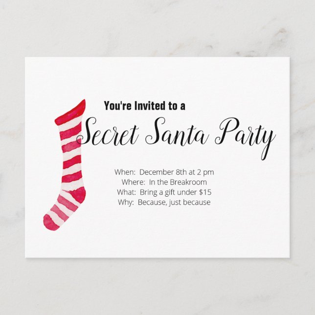 Secret Santa Party Invitation Postcard (Front)