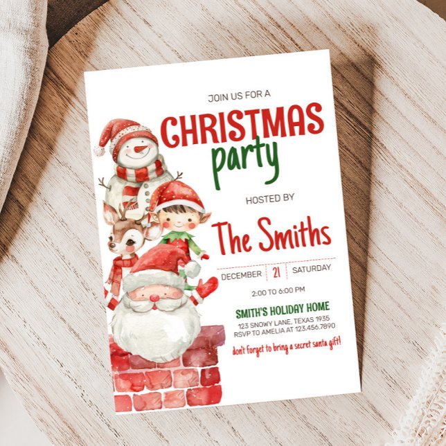 Secret Santa Reindeer Elf Christmas Party Invitation (Secret Santa Christmas Party Invitation)