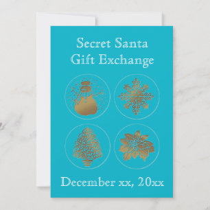 Secret Santa Teal Turquoise Gold Seals Invitations
