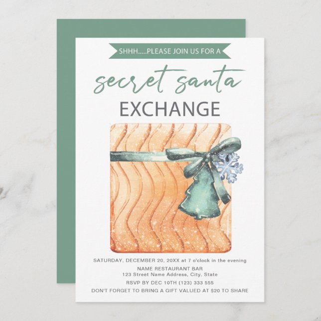 Secret Santa Watercolor Christmas Party Invitation (Front/Back)