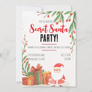 Secret Santa Watercolor Christmas Party Invitation