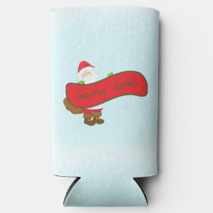 Secret Santa with Santa Figure Custom Rear Text Seltzer Can Cooler