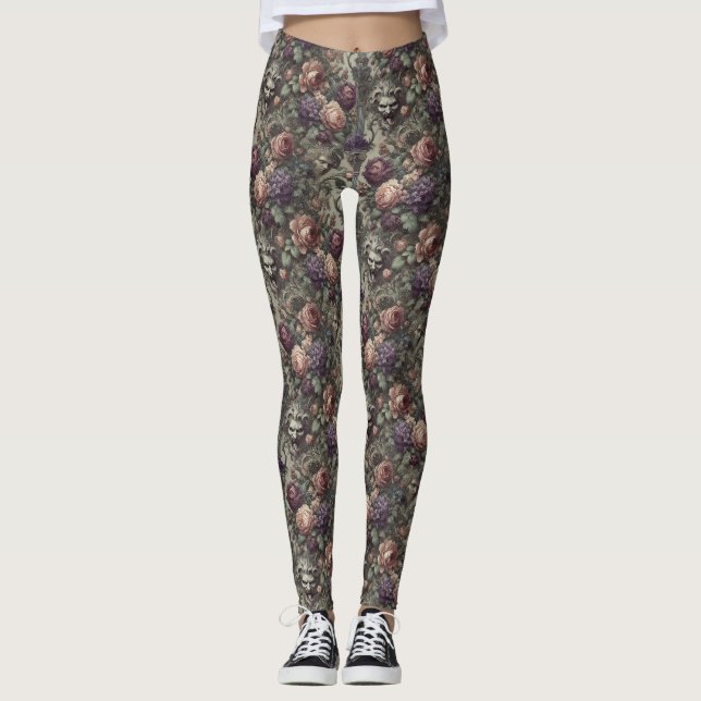 Secret Societies Bloom in Spirals – Gothic  Leggings (Front)