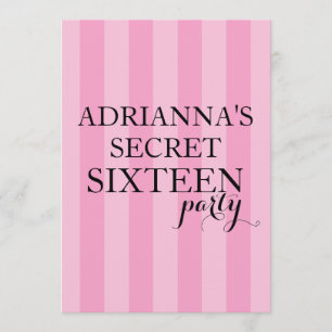 Secret Surprise Sweet Sixteen Party Pink Stripes Invitation
