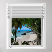 Secret Tropical Beach View Fake Window With Blinds
